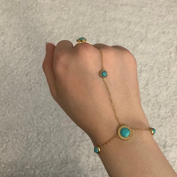 Turquoise and Gold Roman Numeral Hand Chain - Picture 6 of 17